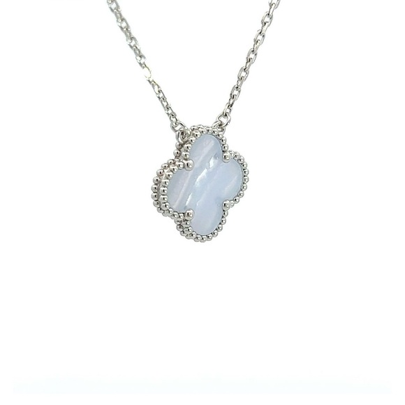 BRANDNEW 18K WHITE GOLD 15mm CHALCEDONY NECKLACE 16-18 INCHES - Picture 11 of 11